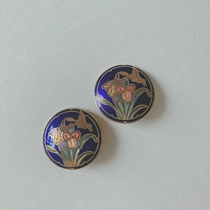 Vintage 70s - 80s blue cloisonne flower earrings ヴィンテージ　70年代 - 80年代　ブルー　七宝焼き　フラワー　花　イヤリング b1202