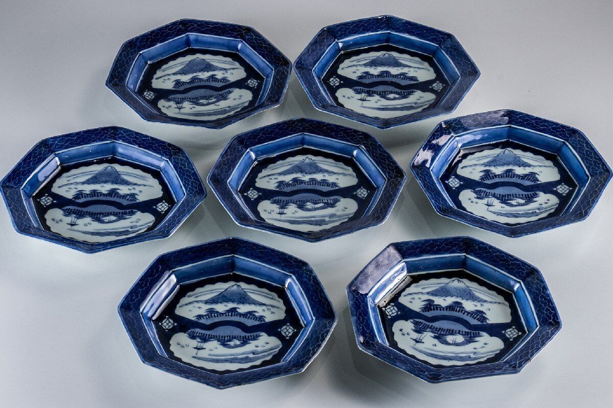 八角窓絵鉢 骨董伊万里 古伊万里 窓絵染付八角鉢 16.5cm