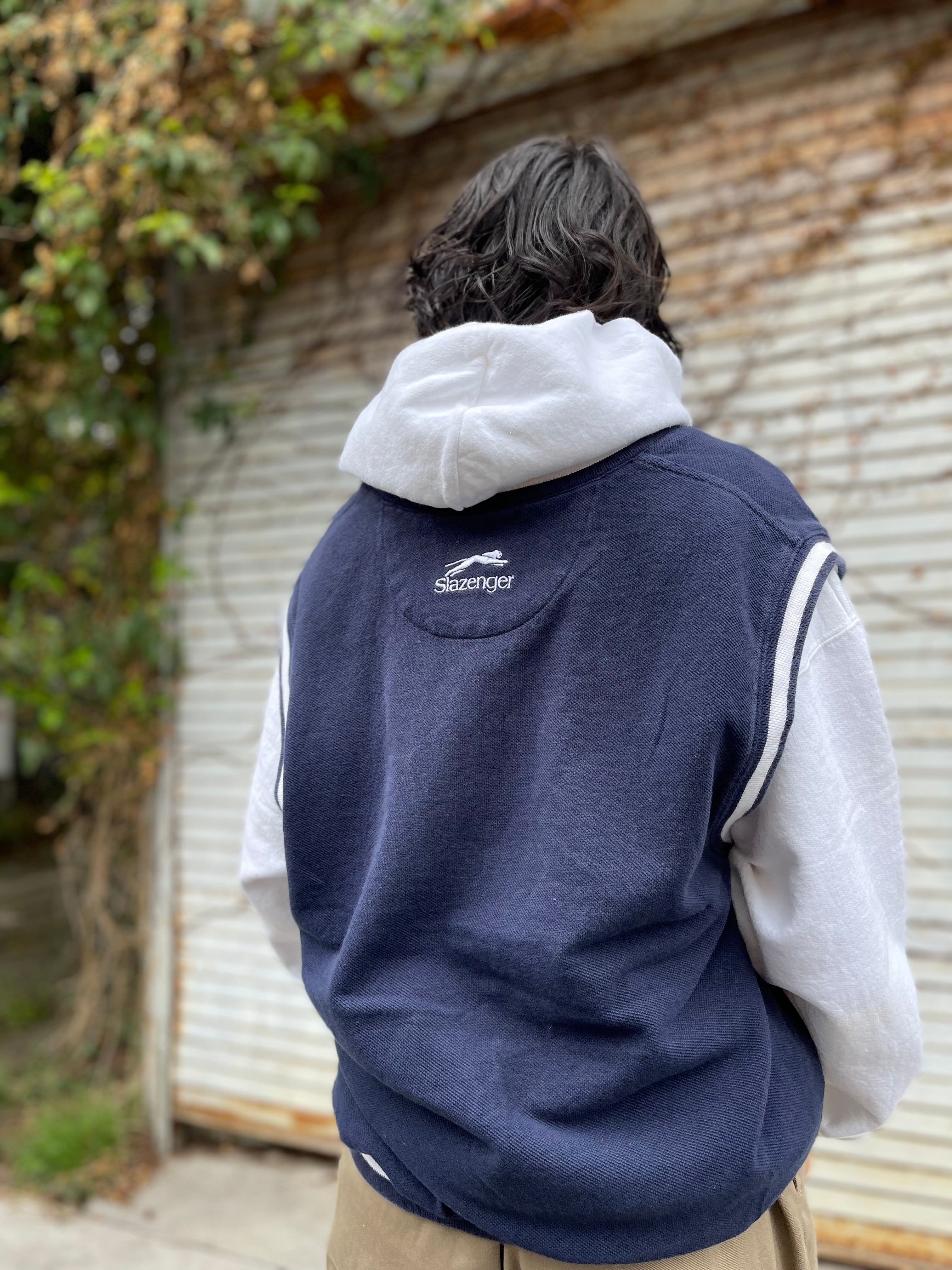 Size : L【 Slazenger 】コットン ニット ベスト 紺 古着 古着屋 ...