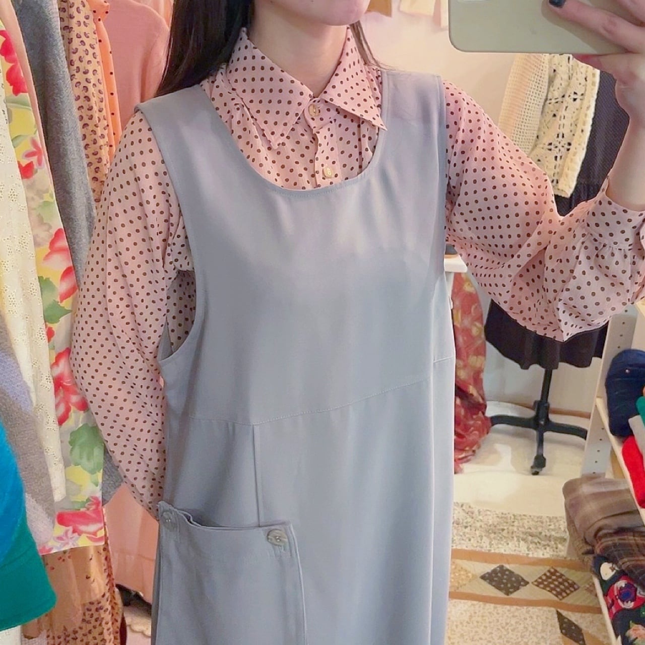 removable pocket gray jumper skirt