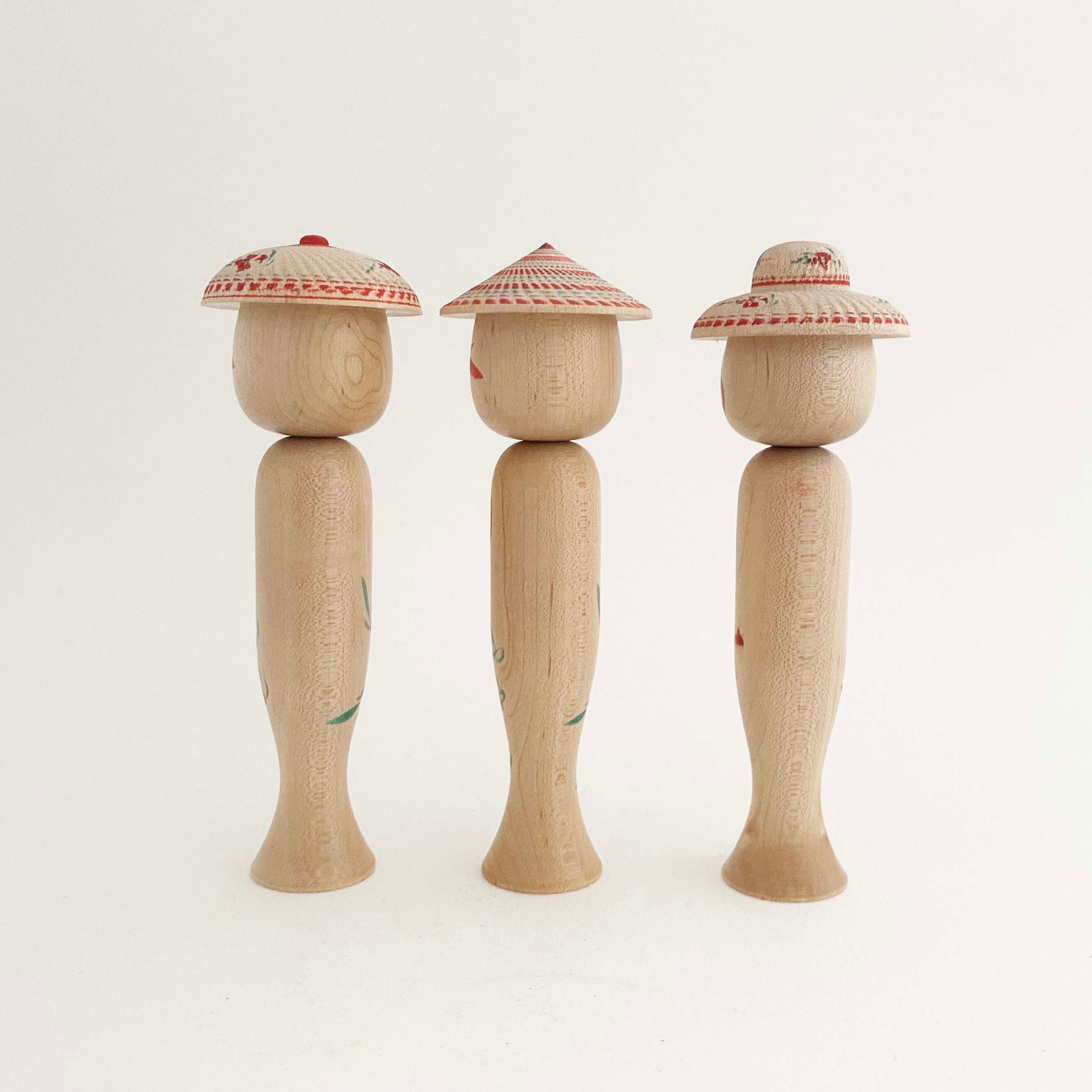 笠こけし3本セット（山形系 / 小林清工人）