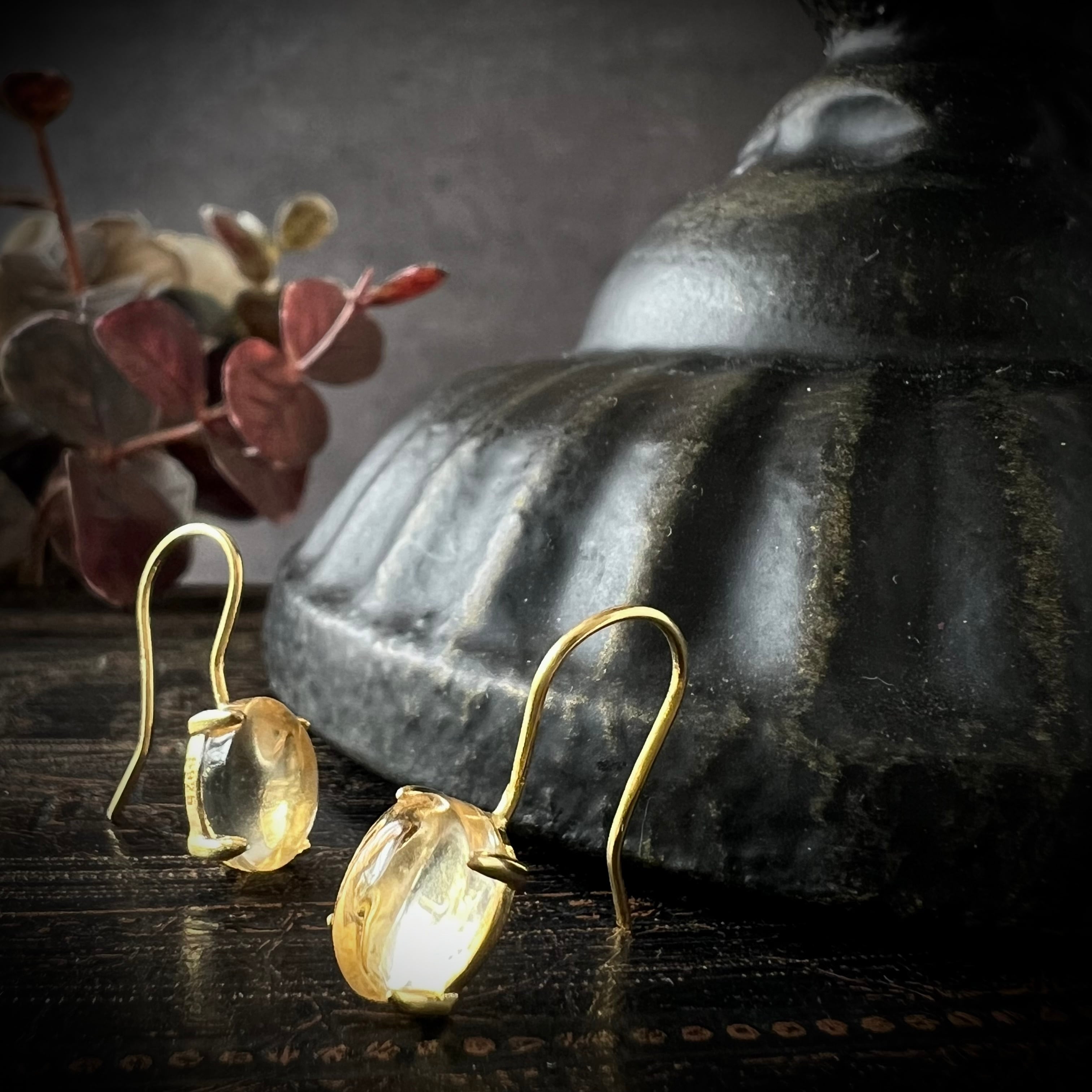 宝石質シトリンsilver925製18kgpフックピアス 11月誕生石 8×6mm 両耳用