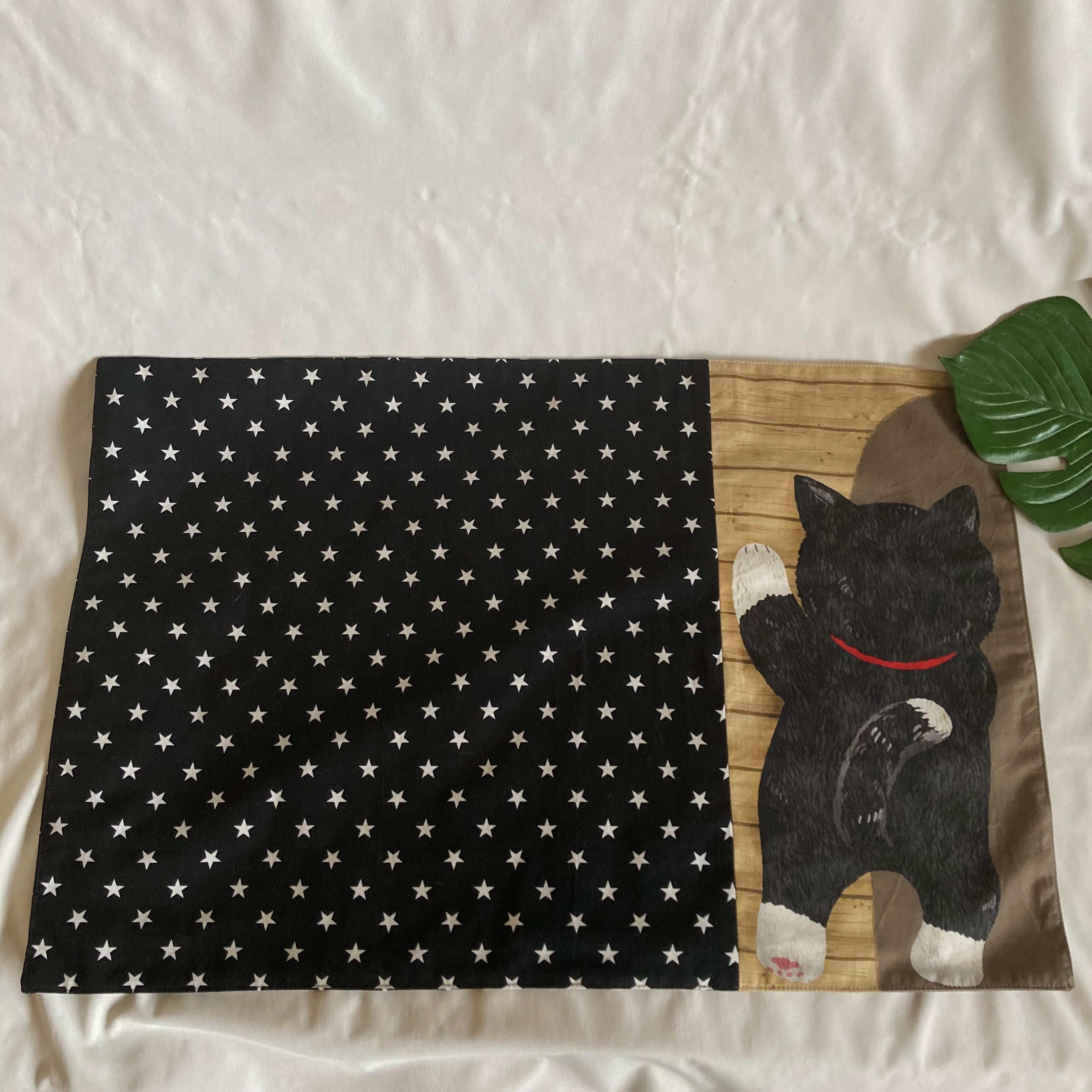 2枚セット♪ランチョンマット　25×35　黒猫柄 オーダーOK】リバーシブル2枚仕立て裏地入園入学大きいランチョン