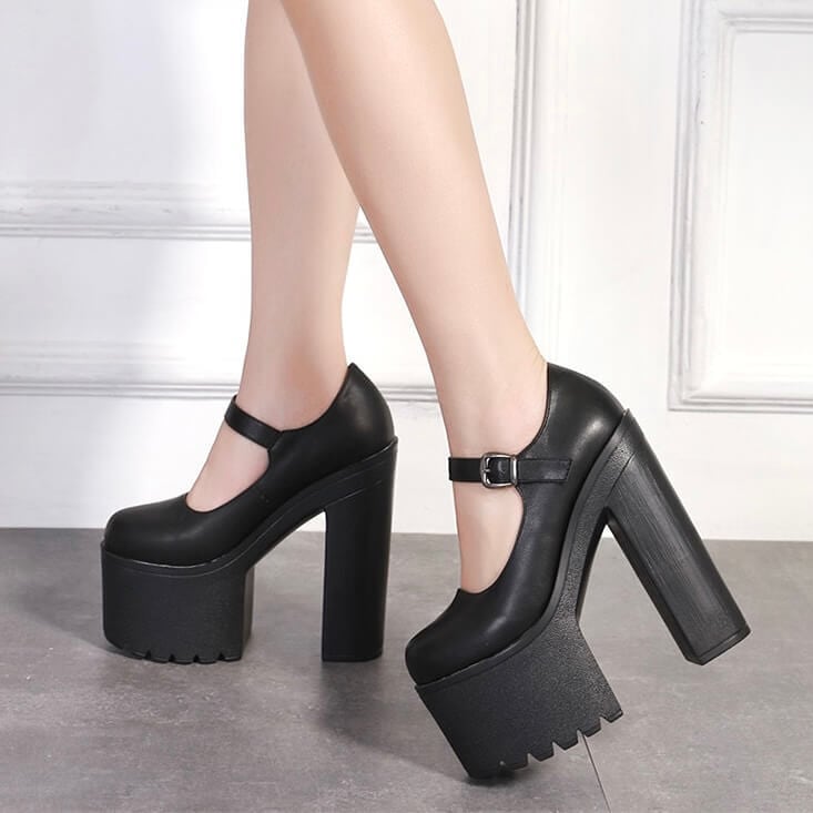 選べるヒール高さ》アンクル厚底パンプス ブラック【10cm/12cm/14cm