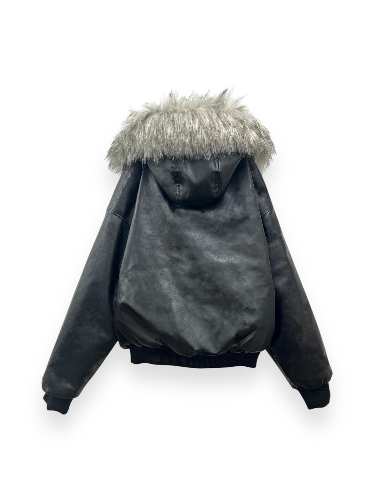 【PLANET STUDIO】fur leather zip up down hoodie