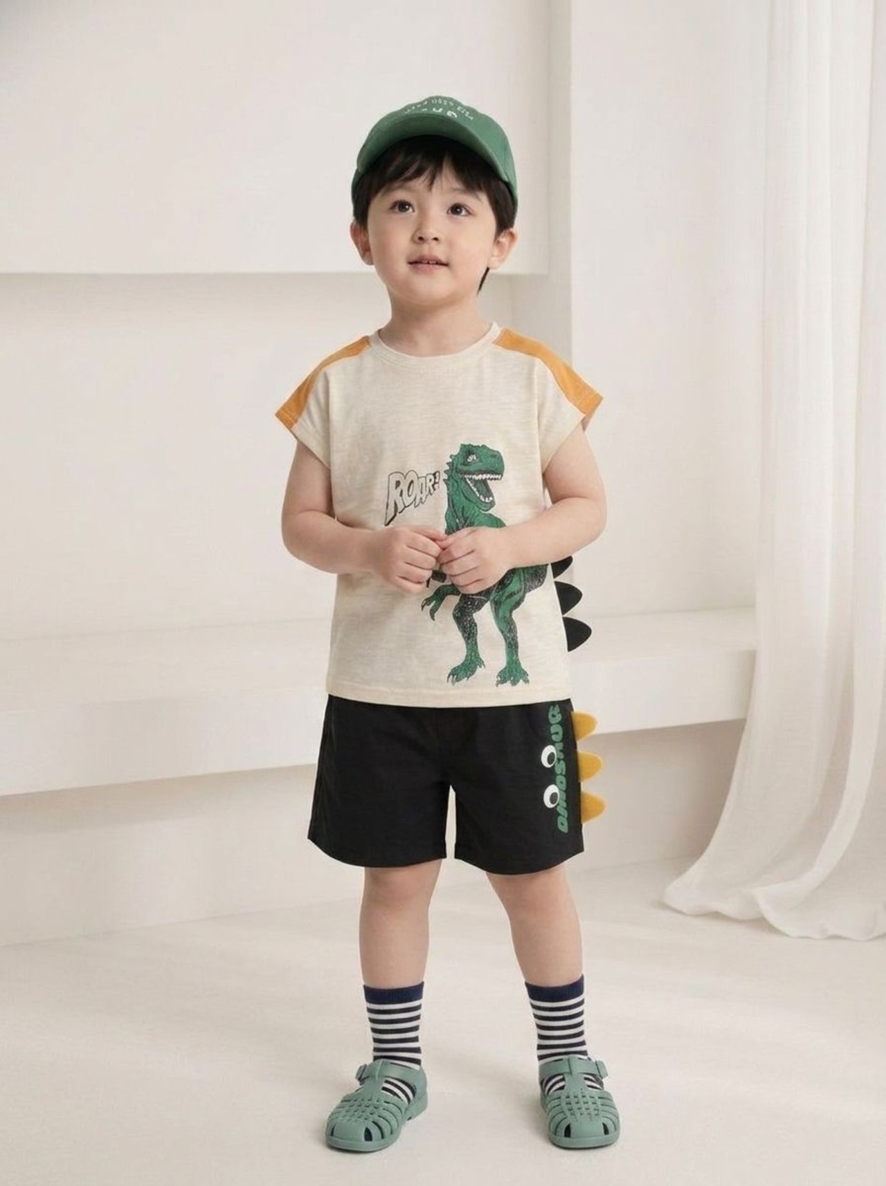 [Orangemom] Color-blocked dinosaur horn shirt (13/15) / [오렌지맘] 배색공룡뿔티셔츠 (13/15)