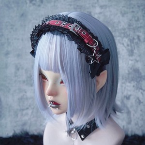 レッドチェックバックルリボンレースヘッドバンド(lli_7325)