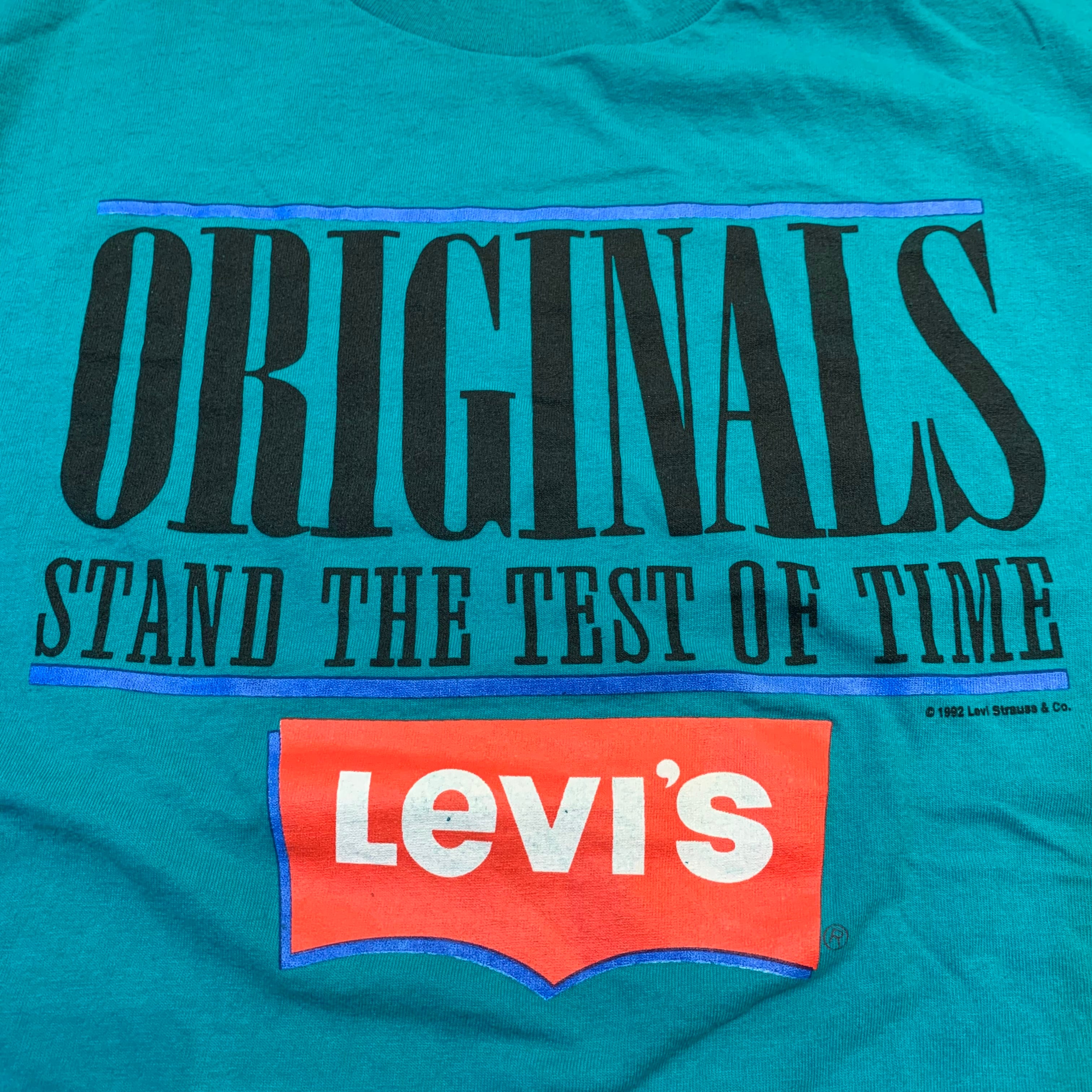 USA製 90年代 “L” Levi's リーバイス プリントTシャツ ターコイズ