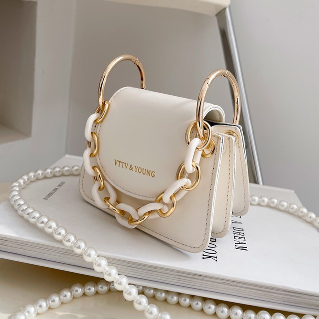 サマーレッドパールチェーン ミニ 夏物 真珠 スクウェア メッセンジャーバッグ 手作りハンドバック75788732508