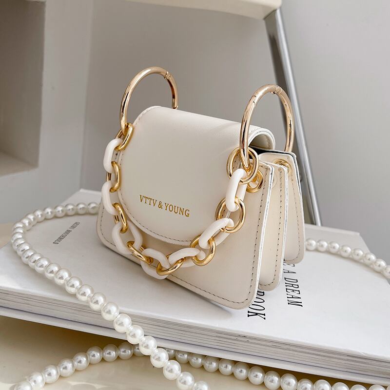 サマーレッドパールチェーン ミニ 夏物 真珠 スクウェア メッセンジャーバッグ 手作りハンドバック75788732508