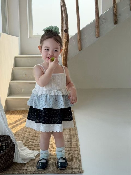 [my daughter] Navy Dot Tiered Dress / [마이다럴] 네이비도트캉캉원피스
