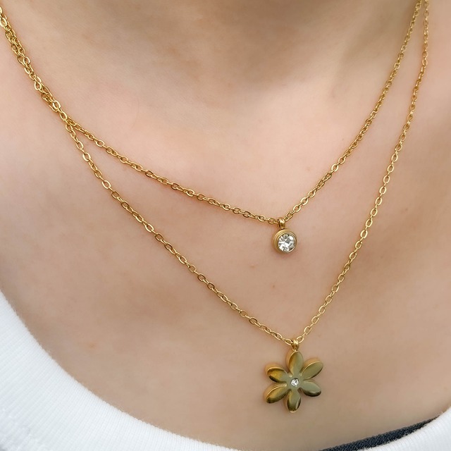 -1COLOR- flower double chain necklace