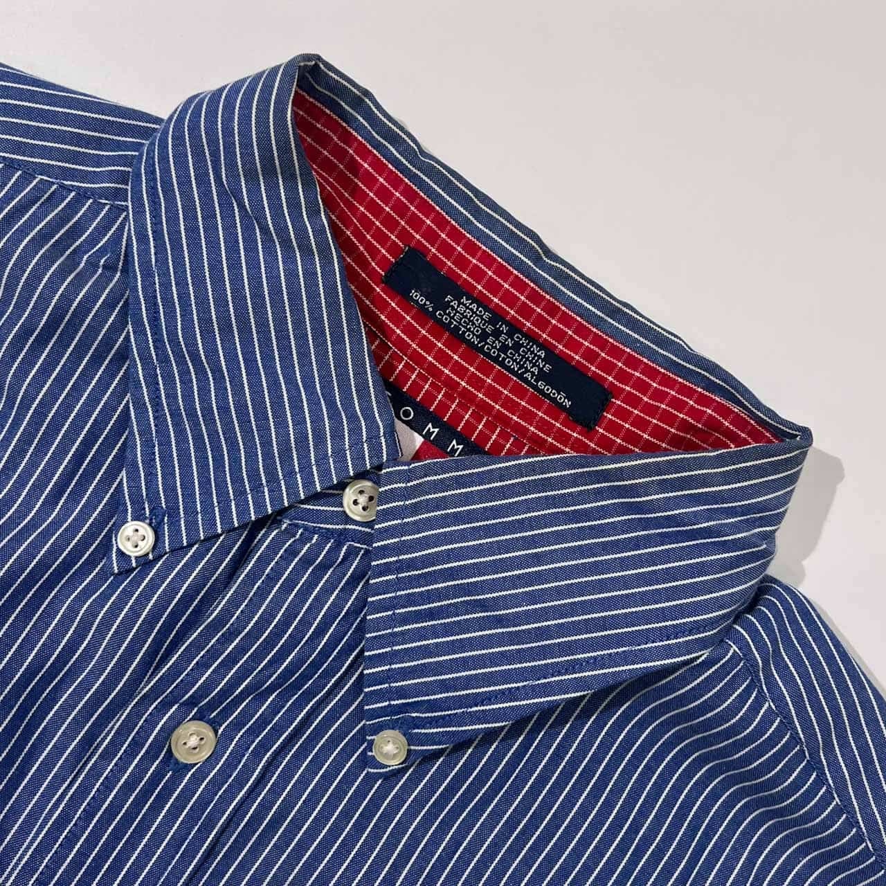 90s TOMMY HILFIGER トミーヒルフィガー ストライプ BD ボタンダウン 長袖シャツ M/ブルー メンズ ビンテージ