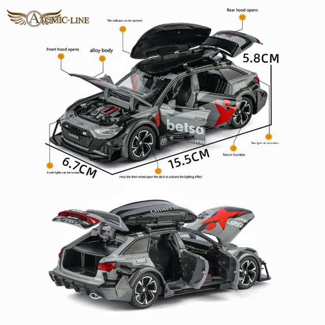 アウディ RS6 DTM ミニカー 1/32 全2色 ライト点灯 エンジンサウンド 合金モデル 模型 ジオラマ