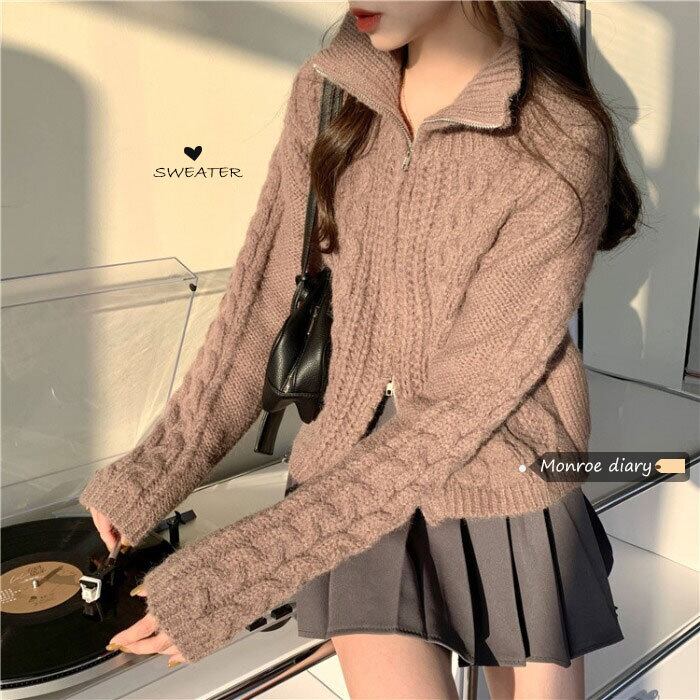 ルーズカーディガンセーター レディースオータムウィンタースタイルショートニットコート トップス 秋物 冬物 モンロー30329936337