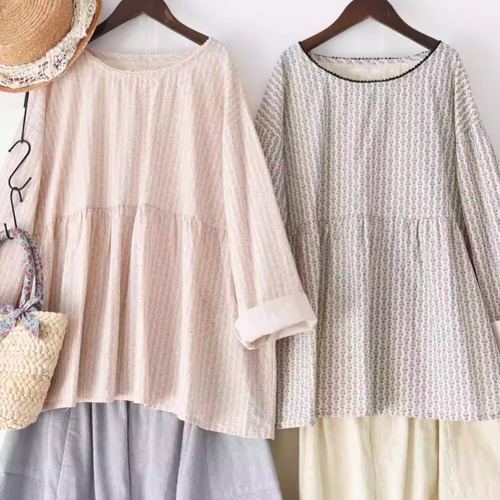 2色／ストライプ小花柄ブラウス ・10355