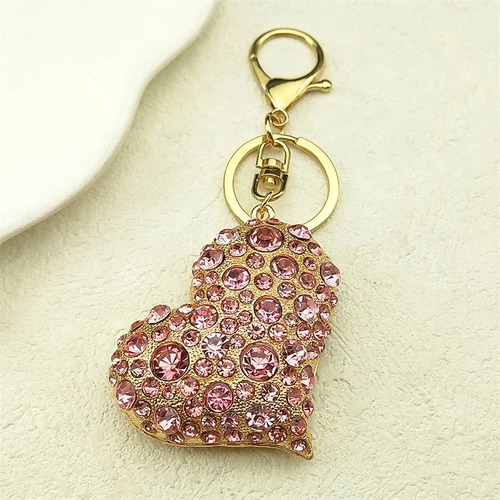 キーホルダー  ラインストーン クリスタル チェーン スイーツ ピンク ハート リング お菓子 車 鍵 レディース 輝く スパークリング