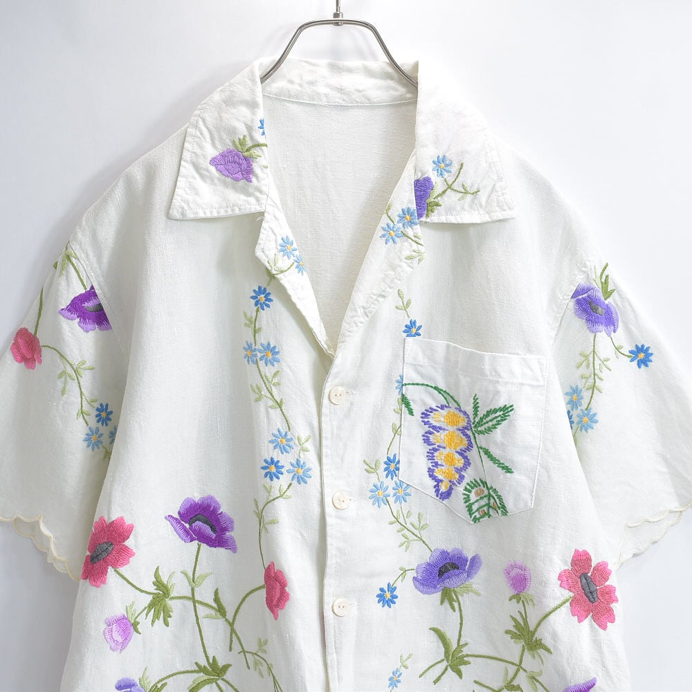 レディース 刺繍 スカラップ 古着 花柄 カラフル