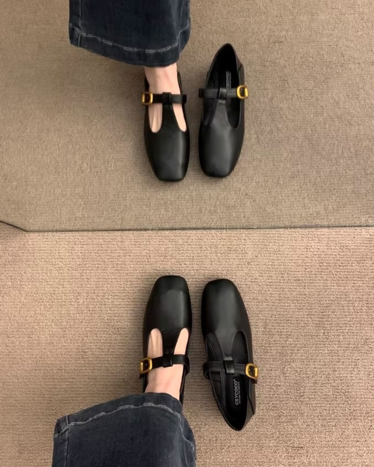 T-strap square toe flat Shoes L0107