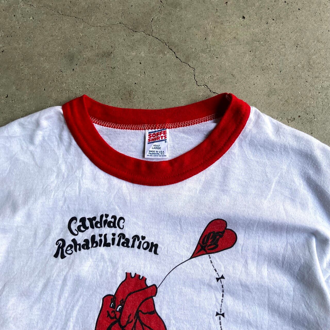 80〜90年代 USA製 SAINT FRANCIS HOSPITAL 心臓 リンガーTシャツ 
