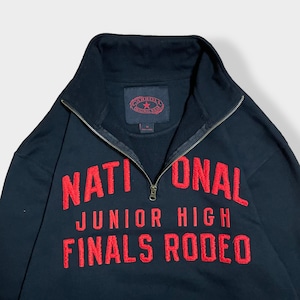 【CARROLL】全米ロデオ協会 national junior high finals rodeo 刺繍ロゴ ハーフジップ スウェット プルオーバー 黒 裏起毛 M US古着