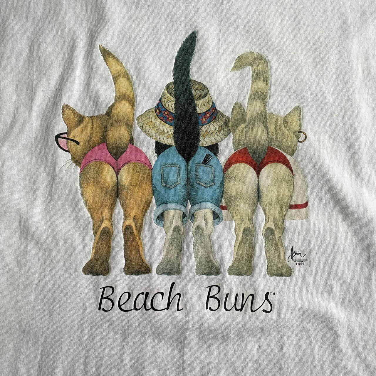 90年代 ボブ ハリソン アート アニマル 猫 両面プリントTシャツ メンズ