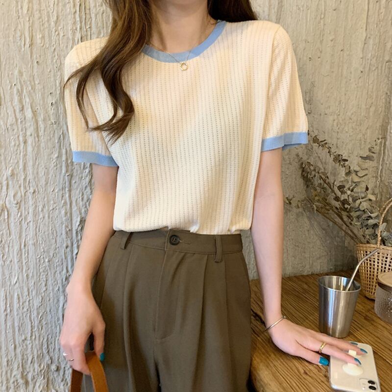 ニットショートTシャツ サマースタイルトップス 夏物 試着室46849152736