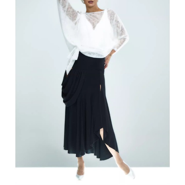 アシンメトリー サイドスリット ドレープ ダンススカート 1col　D00370