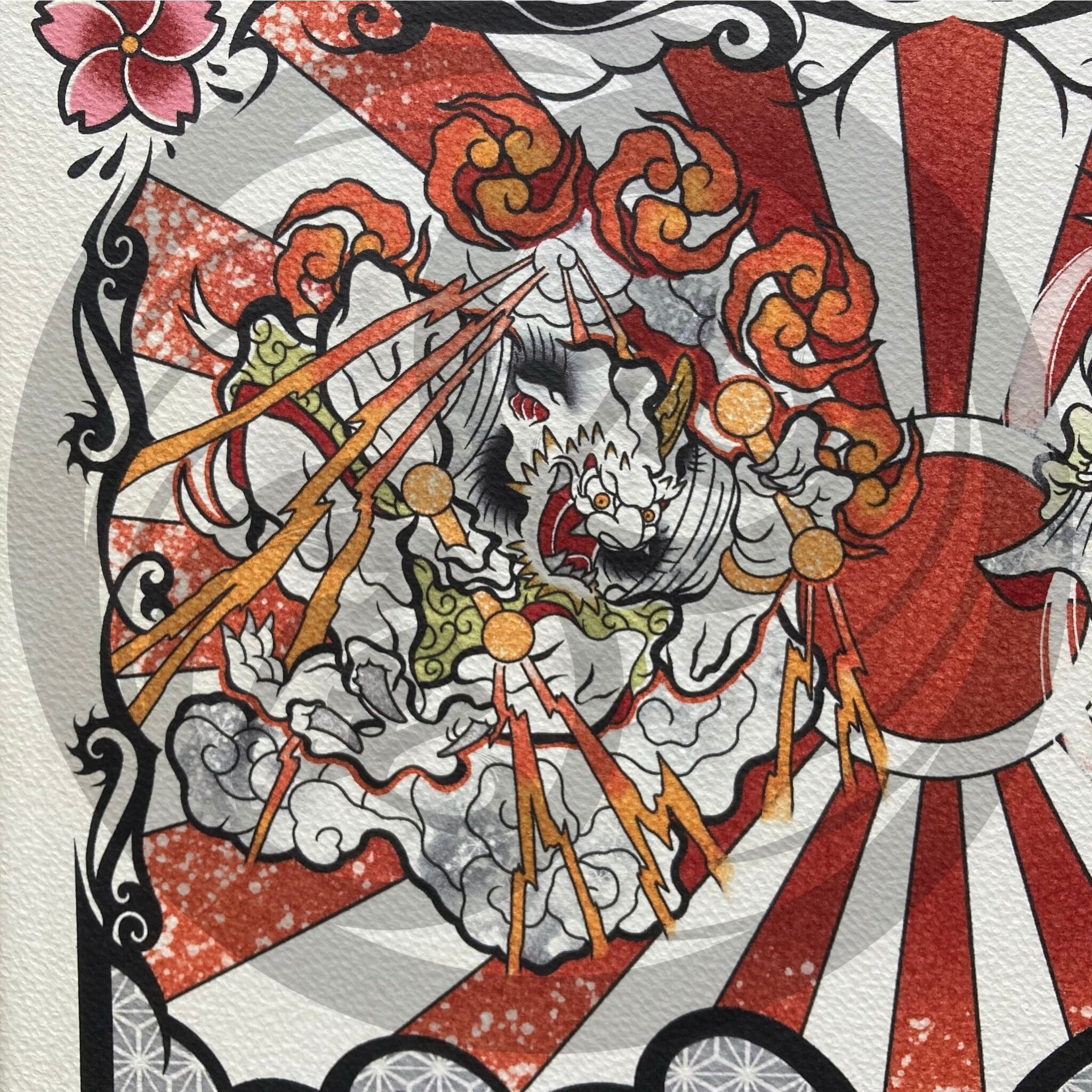 尾九 画 風神雷神ノ図 A4サイズ フレーム付き | bbqcomic