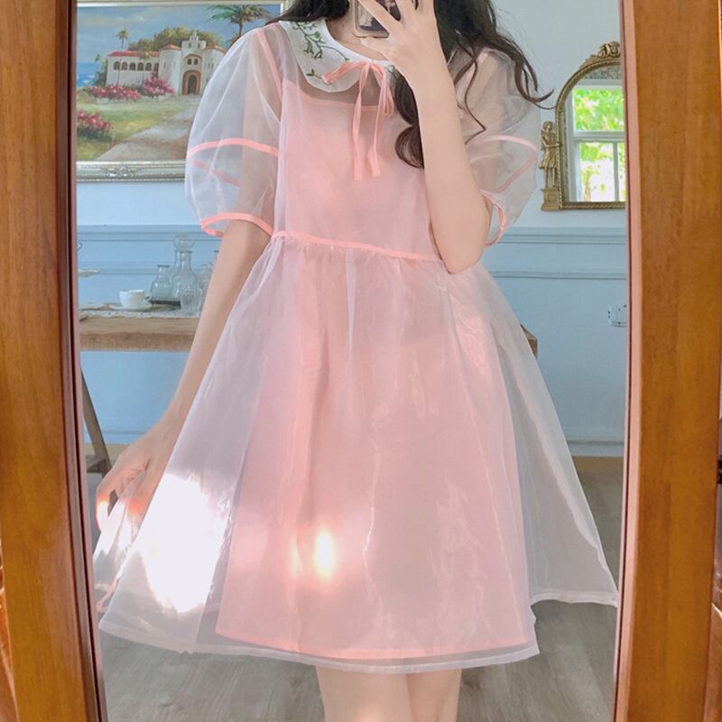 ドレス サマー薄手スカート カラースリーブ レッド 刺繍 大人ガーリー スウィート キュート カジュアル 夏物 萌量不足96789565829