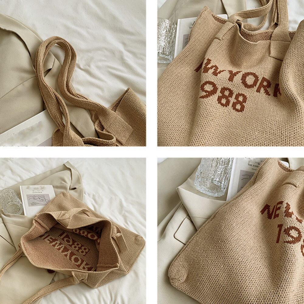 ニット トート バッグ レディース ロゴ 大容量 A4 通勤 通学 大人 かわいい きれいめ おしゃれ カジュアル 肩掛け 軽量 大人可愛い 大人女子