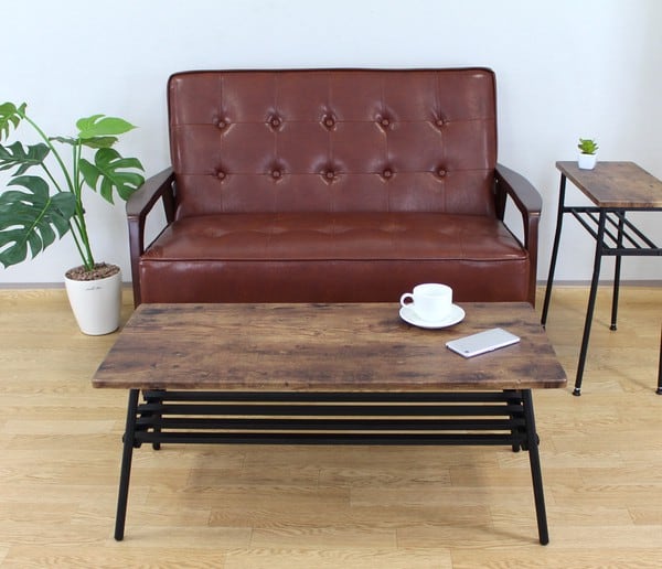 昇降式リビングテーブル 約90×48cm VBR（ヴィンテージブラウン） 組立