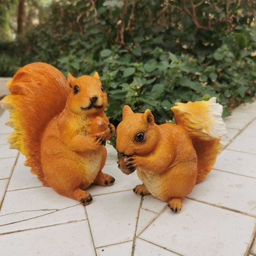 リス 置物 ２個セット リスの彫刻 樹脂 装飾品 庭の彫像 ガーデン
