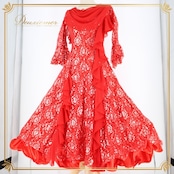 社交ダンス 衣装 スタンダード ドレス ワンピース パーティドレス prima boutique プリマブティック レッド系 赤 シルバー系 花柄 高品質 ドレス ふんわりスカート ラインストーン 結婚式 フォーマル パーティー イベント ダンス衣装 女性用 ショー衣装 フラメンコ おしゃれ 派手 シルエット 華やか 伸縮性 パーティコーデ 結婚式衣装 社交ダンス衣装 レースデザイン