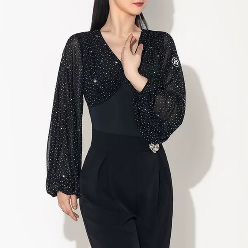 ドットストーン シフォンボリュームスリーブ レオタードトップス 3col　D00572