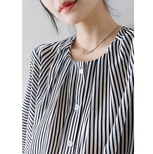 ストライプ柄バルーンスリーブシャツ W01278