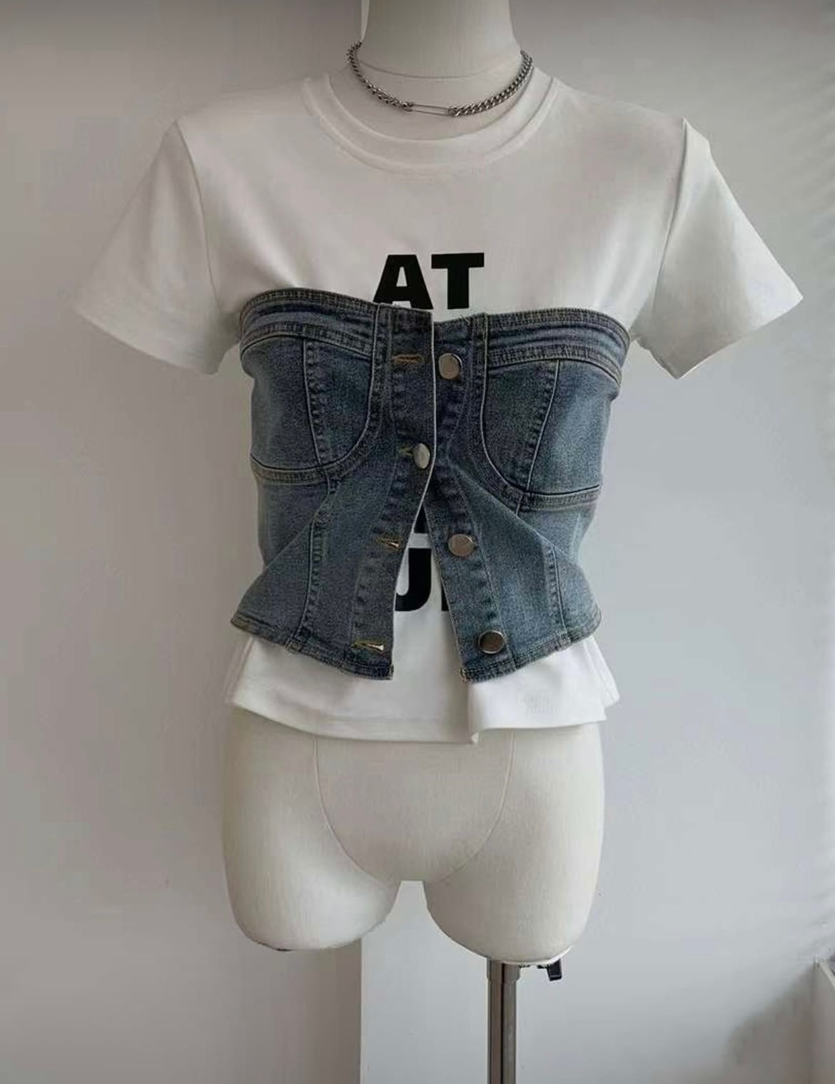 フロントボタンデニムビスチェ