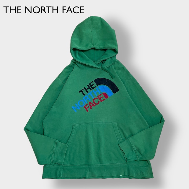 【THE NORTH FACE】パーカー XL ビッグサイズ プルオーバー フーディー スウェット hoodie プリント ロゴ グリーン アウトドア ノースフェイス US古着