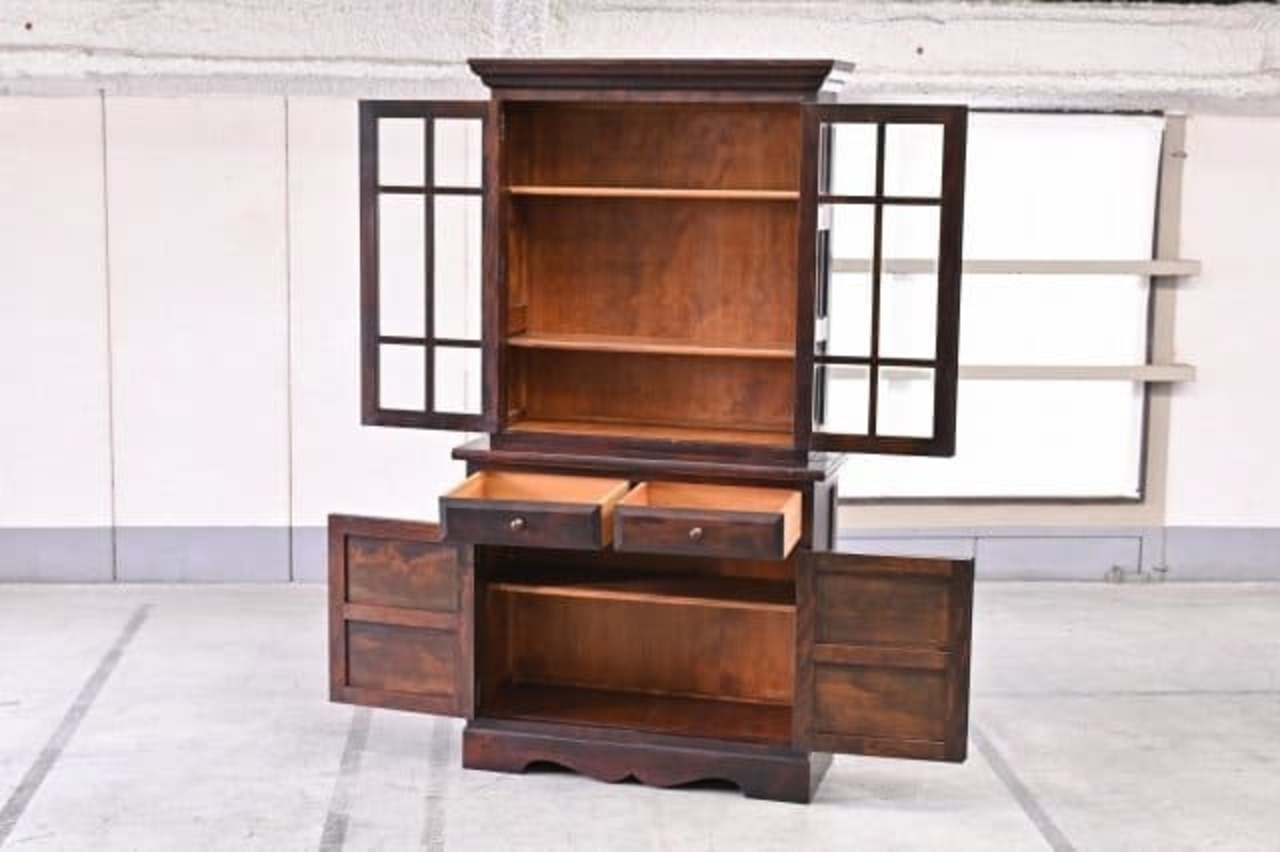 松本民芸家具 47万「A型」食器棚 ミズメザクラ無垢 キャビネット カップボード 引き出し 収納 柳宗悦 バーナード・リーチ【中古家具/中古インテリア/USED家具ユーズド家具/リサイクル】