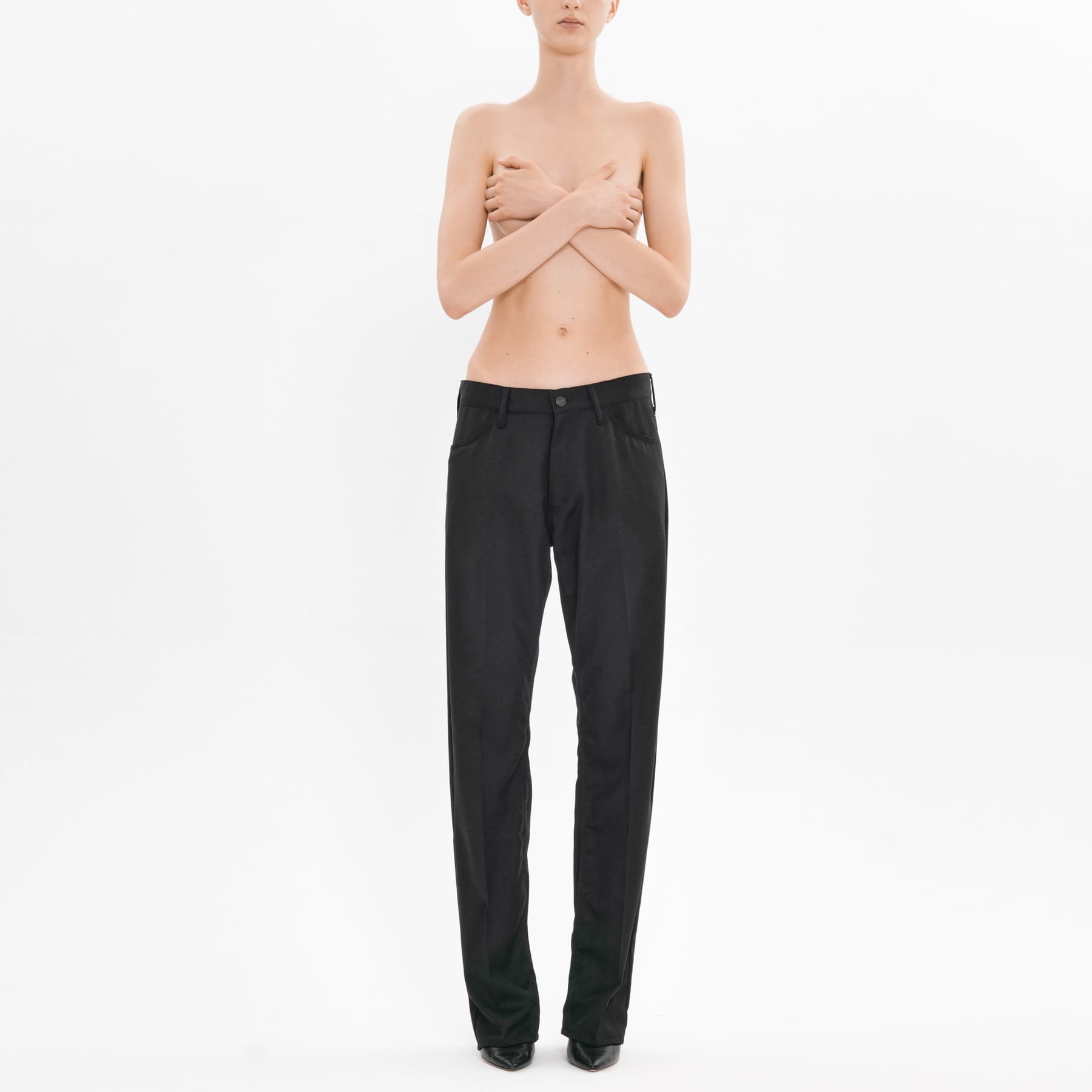 Black Gabardine Wool Tailored Trousers