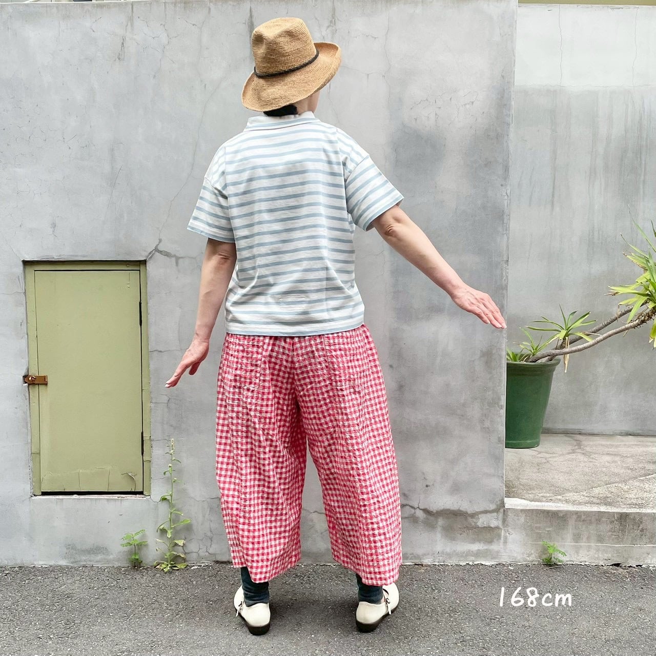 ふわりはかまパンツ ゆらぎギンガムチェック 62P13 サイズ F | 快晴堂