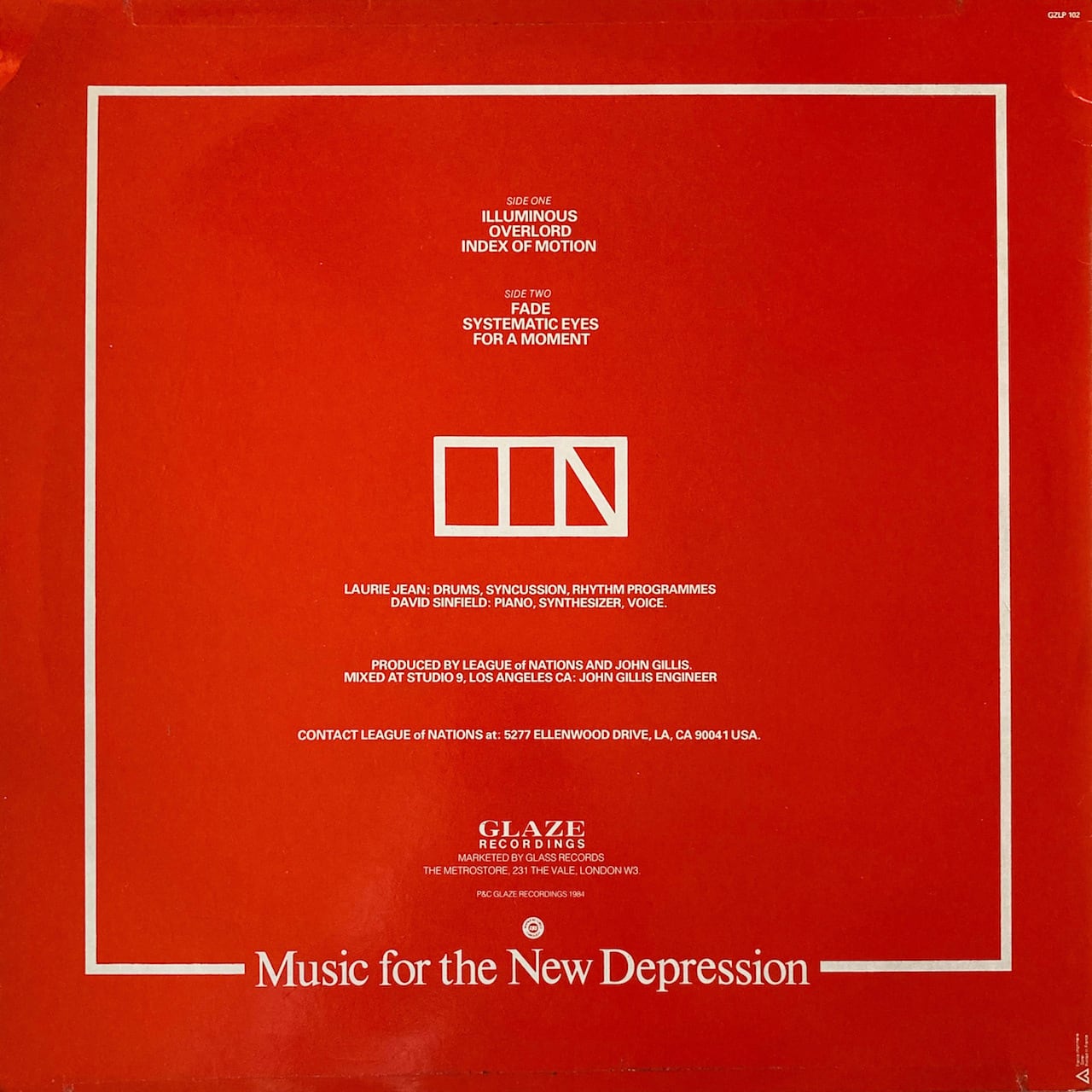 Used / LP】 LEAGUE OF NATIONS / Music For The New Depression 