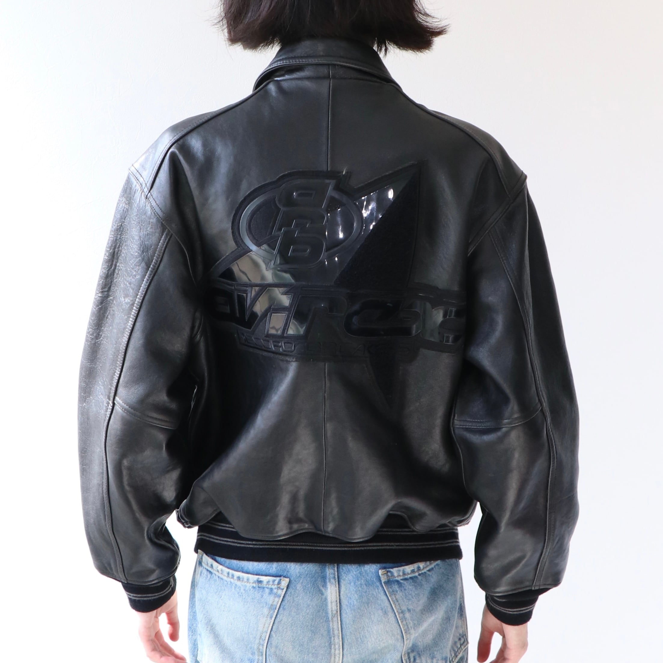 AVIREX USA VARSITY レザージャケット ブルゾン ブラック