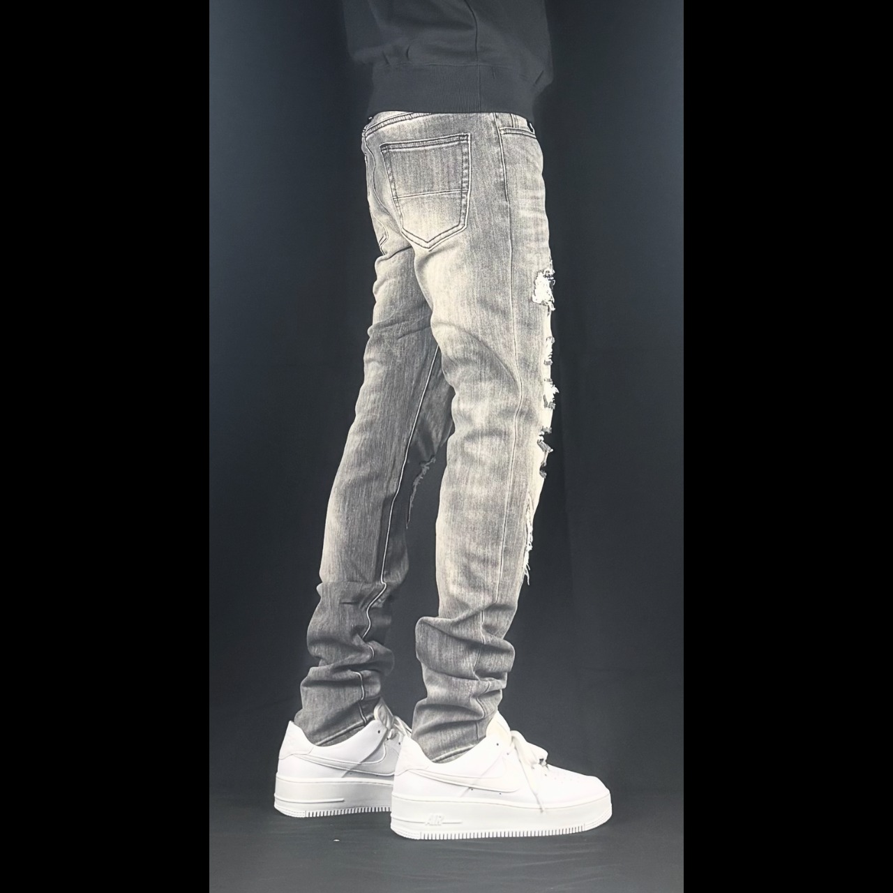 high street  damage rhine stone gray denim【ES005】 - 5