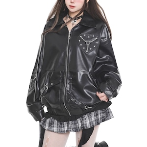 ジップアップPUハートチェーンデザインジャケット(2カラーあり)(lli_6390)