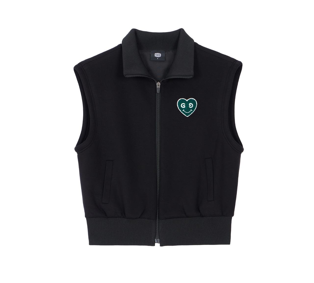 GOXO ゴーエックスオー グリーンハートジップアップベスト ブラック