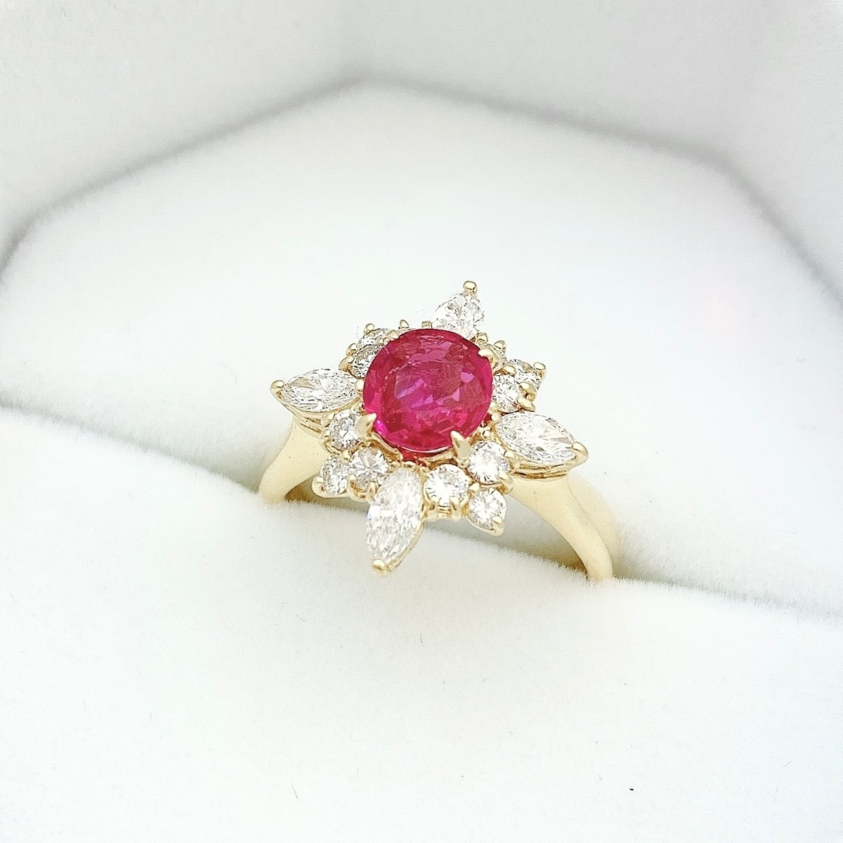 天然ルビー1.02ct 天然ダイヤモンド0.40ct 0.34ct K18YG リング 鑑別 
