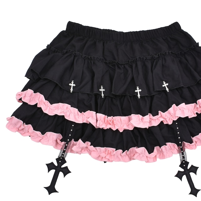 【9/11新着】バイカラークロスティアードスカパン(BLACK/PINK)