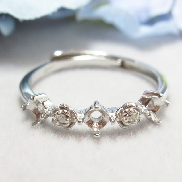 アウトレット3㎜ ×3粒 フラワーライン S925 リング台 SV