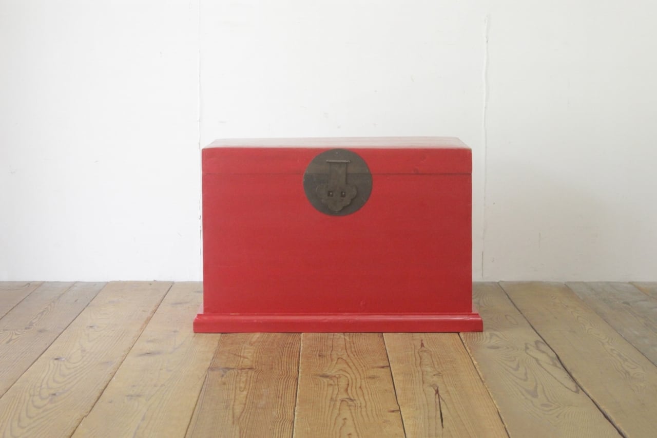 中国 衣装箱 ケース 木箱 BOX ボックス 収納 ラック ペイント 赤